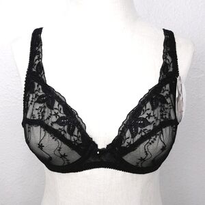 FELINA Vintage Black Floral Embroidered Lace Bra 34D